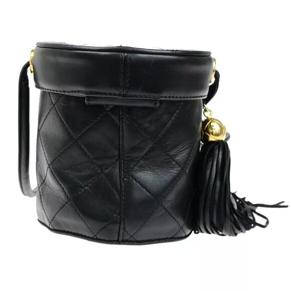 CHANEL CC Logo Matelasse Tassel Mini Shoulder Bag Leather Black Vintage 620RK934 - Picture 1 of 16